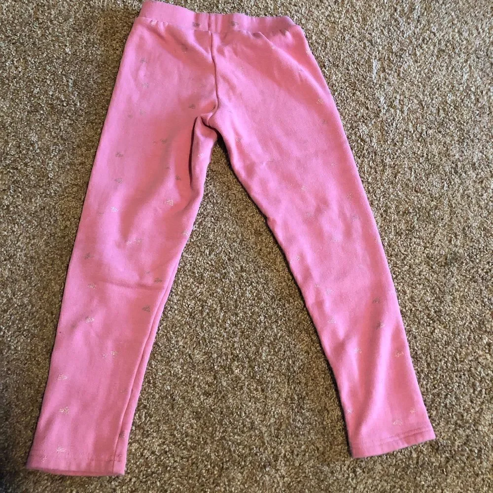 Old Navy Fleece Leggings Pink/Silver Hearts, Size M